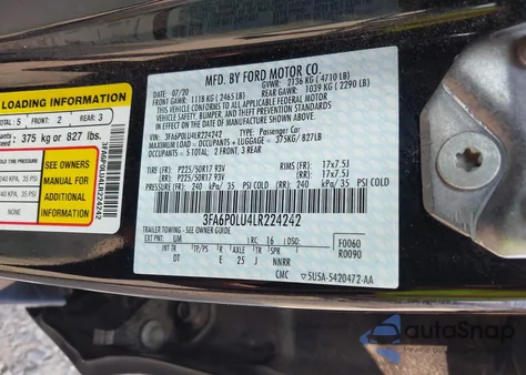 2020 Ford Fusion Hybrid Se from USA, damaged, VIN 3FA6P0LU4LR224242